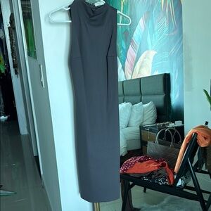 Babaton Gray Sheath Midi Dress Mock Neck Sleeveless